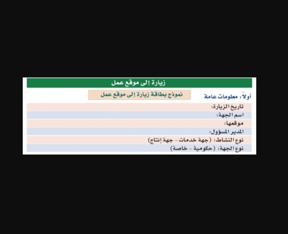 حل نموذج بطاقة زيارة الى موقع عمل