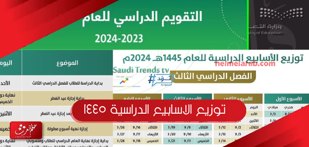 توزيع الاسابيع الدراسية 1445